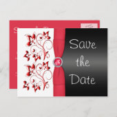 Rote, weiße und schwarze Save the Date Postkarte (Vorne/Hinten)