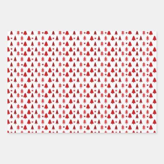 Rote, weiße Urlaubsbäume, Schlitten und Snowmen Geschenkpapier Set (Vorderseite 3)