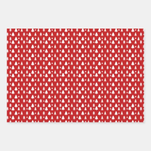 Rote, weiße Urlaubsbäume, Schlitten und Snowmen Geschenkpapier Set (Vorderseite 2)