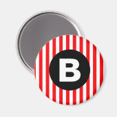 Rote weiße vertikale Streifen schwarzes Monogramm Magnet (Vorderseite/Rückseite)