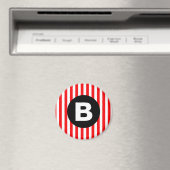 Rote weiße vertikale Streifen schwarzes Monogramm Magnet (In Situ (Geschirrspüler))