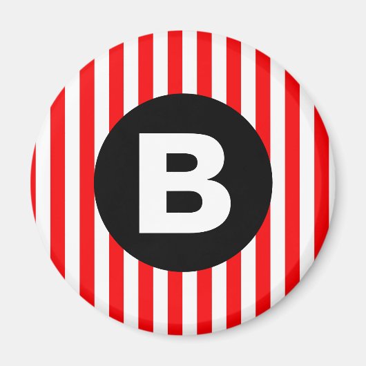 Rote weiße vertikale Streifen schwarzes Monogramm Magnet (Vorne)