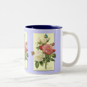 Rote weiße Vintage-Botanik-Rosen-Kaffeetasse Zweifarbige Tasse