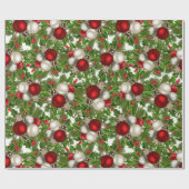 Rote weiße Weihnachtsschmuck Weihnachten Holly Geschenkpapier (Flach)