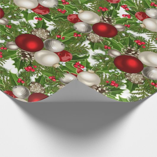 Rote weiße Weihnachtsschmuck Weihnachten Holly Geschenkpapier (Ecke)