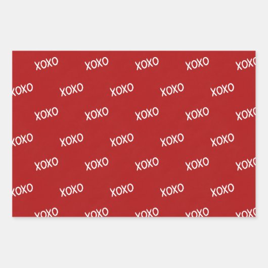 Rote weiße XOXO-Herz-Streifen Geschenkpapier Set (Vorderseite)