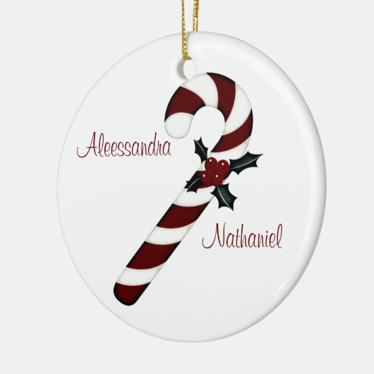 Rote/weiße Zuckerstange "des Paares erstes Keramikornament (Links)