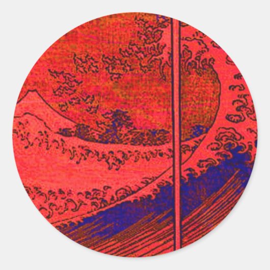 rote Welle Runder Aufkleber (Vorderseite)