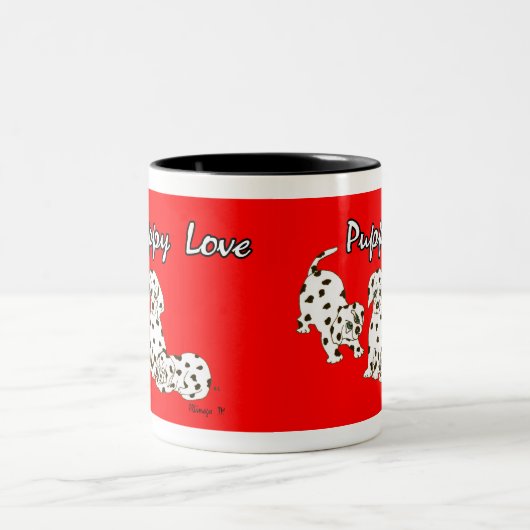 Rote Welpen-Liebe-Tasse Zweifarbige Tasse (Mittel)