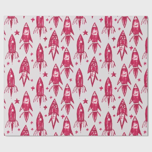 Rote Weltraumraketen Geschenkpapier (Flach)