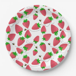 Rote Whimsical Erdbeeren Trailing Bienen Pappteller