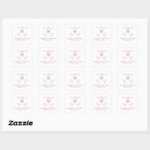 Rote Whimsical-Geblüht Monogramm-Hochzeitskleber Quadratischer Aufkleber (Blatt)