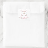 Rote Whimsical-Geblüht Monogramm-Hochzeitskleber Quadratischer Aufkleber (Tasche)