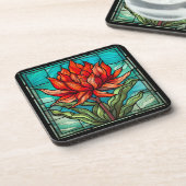 Rote Wildblume aus verkettetem Glas Getränkeuntersetzer (Linke Seite)