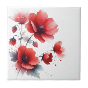 Rote Wildblumen Florale Wasserfarben Küche Rustika Fliese
