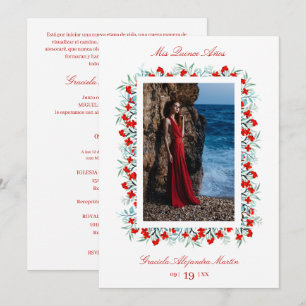 Rote Wildblumen Garland Quinceañera Ausgezeichnet  Einladung