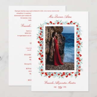 Rote Wildblumen Garland Quinceañera Ausgezeichnet  Einladung