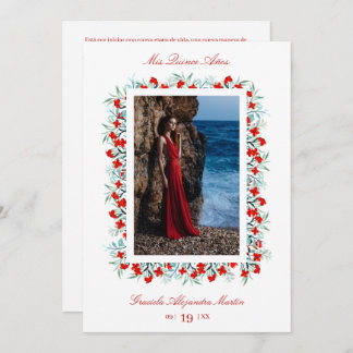 Rote Wildblumen Garland Quinceañera Ausgezeichnet Einladung