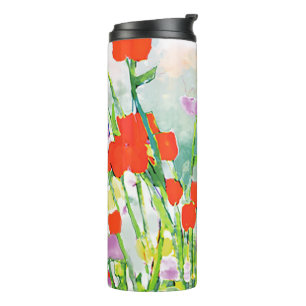 Rote Wildblumen im FeldwasserThermaltumbler Thermosbecher