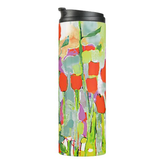 Rote Wildblumen im FeldwasserThermaltumbler Thermosbecher (Nach rechts gedreht)