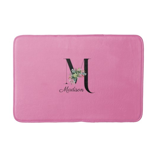 Rote Wildblumen in Aquarellfarbe, Monogramm pink Badematte (Vorderseite)