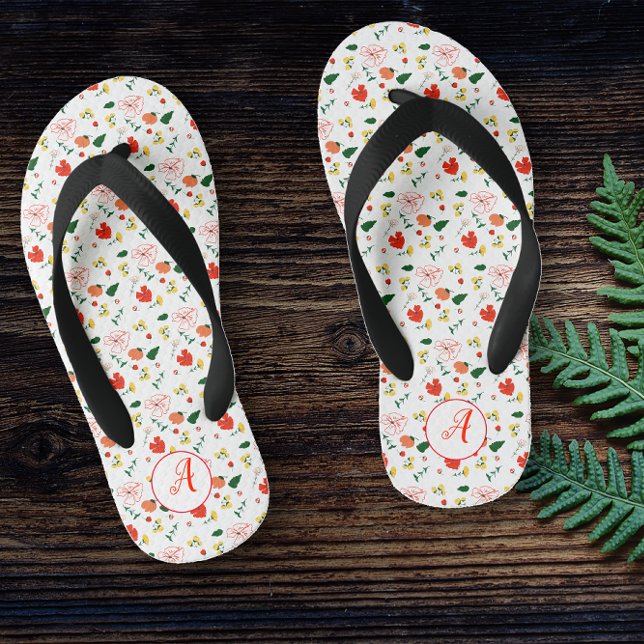 Rote Wildblumen Muster Mädchen erste Kinderbadesandalen (Von Creator hochgeladen)