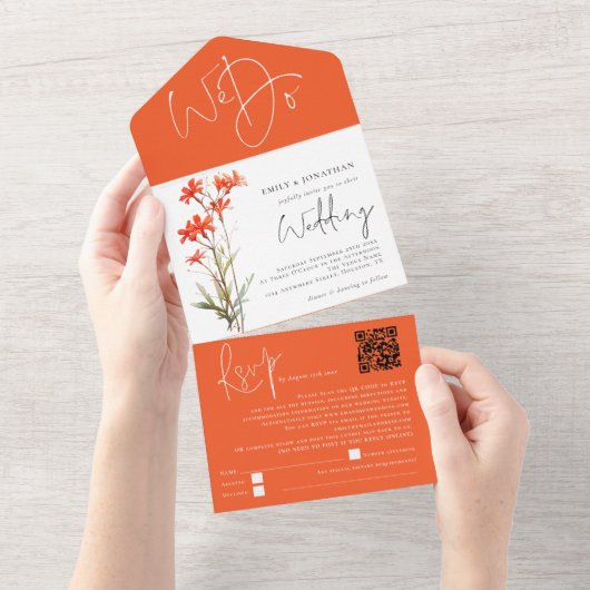 Rote Wildblumen wir machen QR-Hochzeit All In One Einladung (Abreißen)