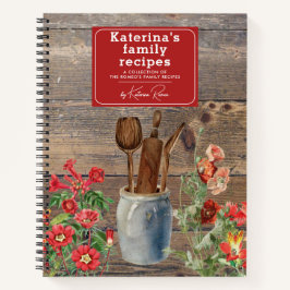 Rote Wildblumen Wood Kitchen Utensils Rezept Notizblock