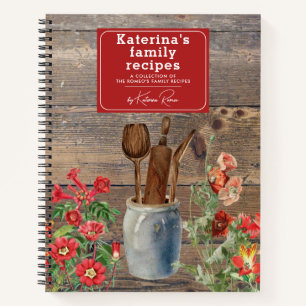 Rote Wildblumen Wood Kitchen Utensils Rezept Notizblock