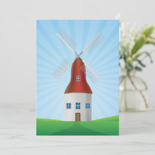 Rote Windmühle auf grünen Hügeln Blauer Himmel Einladung