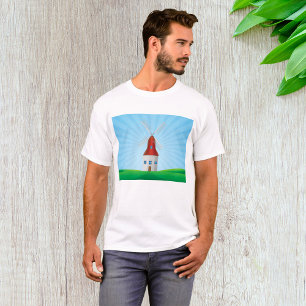 Rote Windmühle auf grünen Hügeln Blauer Himmel T-Shirt