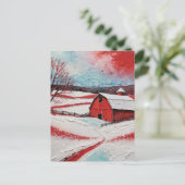 Rote Winter Scheune Postkarte (Stehend Vorderseite)