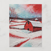 Rote Winter Scheune Postkarte (Vorderseite)