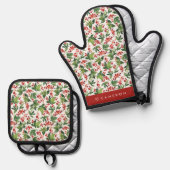 Rote Winterberry und Grüne Weihnachten Ofenhandschuh & Topflappen-Set (Vorderseite/Rückseite)