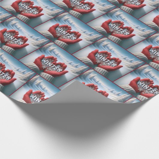 Rote Winterhandschuhe mit Wintertext Geschenkpapier (Ecke)