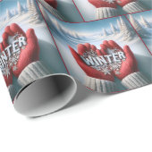 Rote Winterhandschuhe mit Wintertext Geschenkpapier (Rolleneckpunkt)