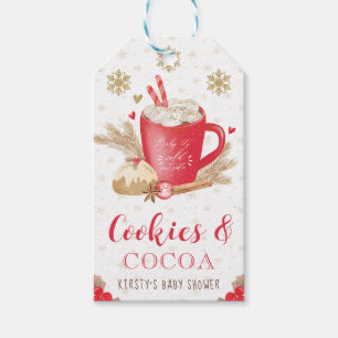 Rote Winterkekse und Kakao-Baby-Shower Geschenkanhänger