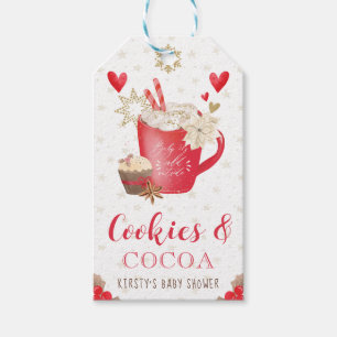 Rote Winterkekse und Kakao-Baby-Shower Geschenkanhänger