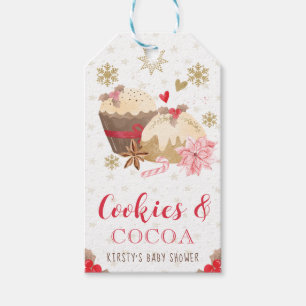 Rote Winterkekse und Kakao-Baby-Shower Geschenkanhänger