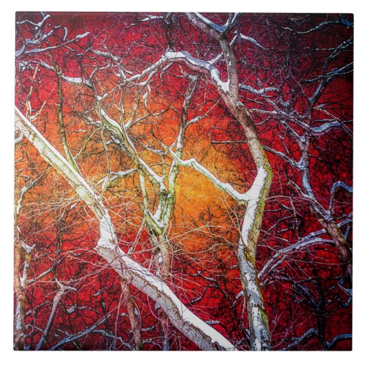 Rote Winternacht Fliese (Vorderseite)