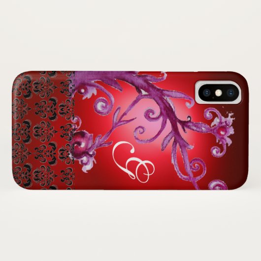 ROTE WIRBEL, BERRIEN FLORAL DAMASK MONOGRAM Case-Mate iPhone HÜLLE (Rückseite (Horizontal))
