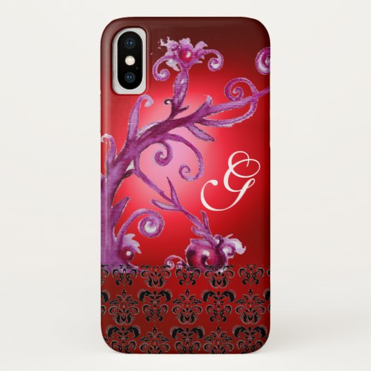 ROTE WIRBEL, BERRIEN FLORAL DAMASK MONOGRAM Case-Mate iPhone HÜLLE (Rückseite)
