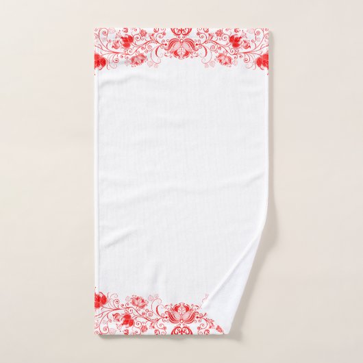 Rote Wirbel Blumengrenze Badhandtuch Set (Handtuch)