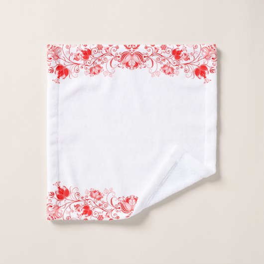 Rote Wirbel Blumengrenze Badhandtuch Set (Waschlappen)