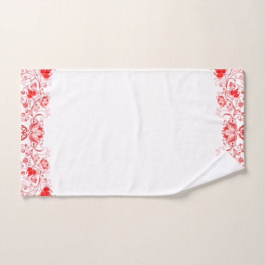 Rote Wirbel Blumengrenze Badhandtuch Set (Handtuch)