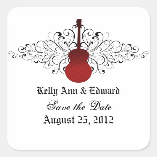 Rote Wirbel Gitarre Save the Date Stickers (Vorderseite)