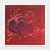 Rote Wirbel & Heart Paper Napkins Liebe Romantik Serviette (Vorderseite)