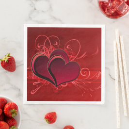 Rote Wirbel & Heart Paper Napkins Liebe Romantik Serviette