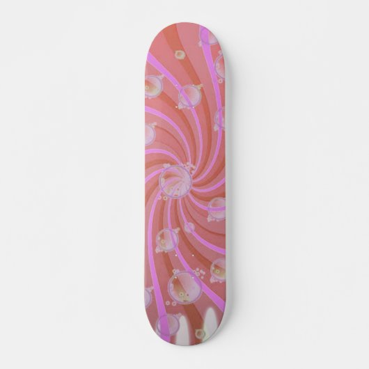 Rote Wirbel und Blasen Rosa Skateboard (Vorne)
