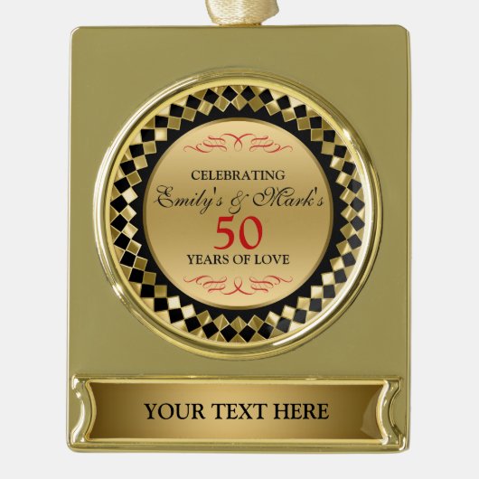 Rote Wirbel und Golddiamanten - 50 Jahre Banner-Ornament Gold (Vorderseite)